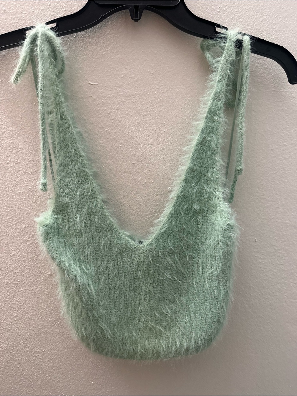 Zara Mint-Green Fuzzy Knit Tie-Strap Camisole